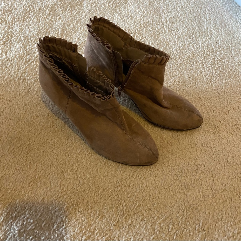 Suede booties with ruffle detail